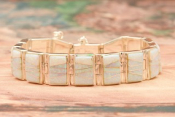Calvin Begay Fire and Ice White Opal Sterling Silver Link Bracelet